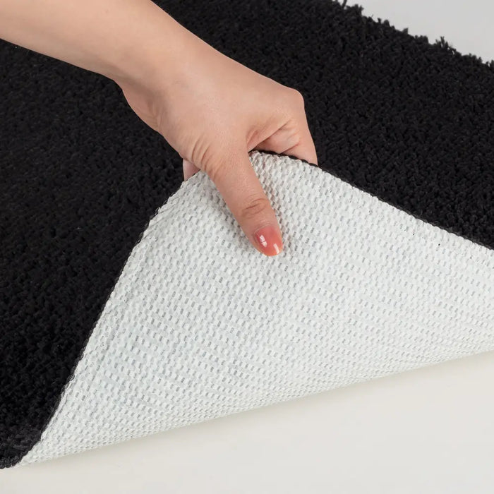 JUNE Machine Washable Non-Slip Black Bathroom Rug Black