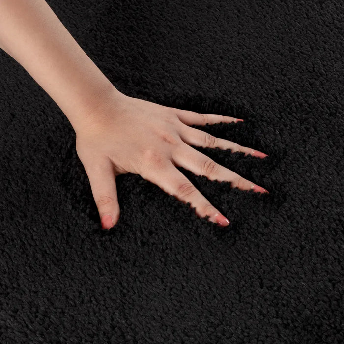 JUNE Machine Washable Non-Slip Black Bathroom Rug Black