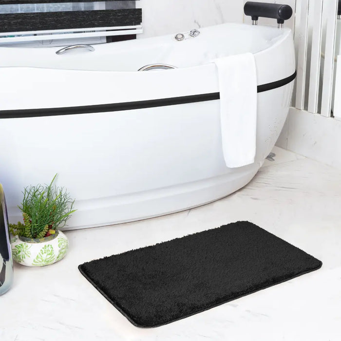 JUNE Machine Washable Non-Slip Black Bathroom Rug Black