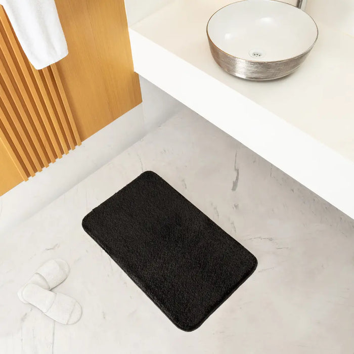JUNE Machine Washable Non-Slip Black Bathroom Rug Black