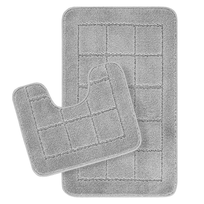 NOELLE Piece Machine Washable Non-Slip Grey Bathroom Rug Set Grey