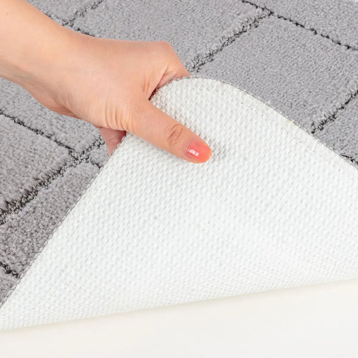 NOELLE Piece Machine Washable Non-Slip Grey Bathroom Rug Set Grey