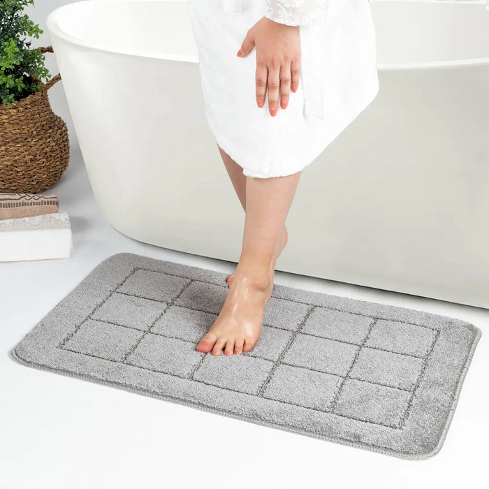 NOELLE Piece Machine Washable Non-Slip Grey Bathroom Rug Set Grey