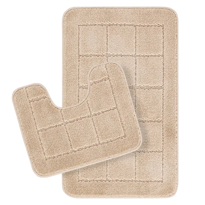 NOELLE Piece Machine Washable Non-Slip Beige Bathroom Rug Set Beige
