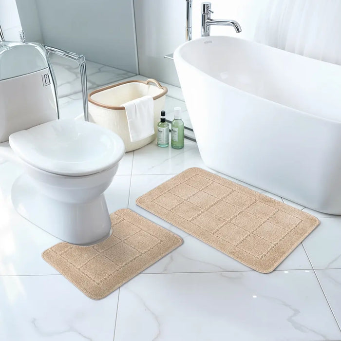 NOELLE Piece Machine Washable Non-Slip Beige Bathroom Rug Set Beige