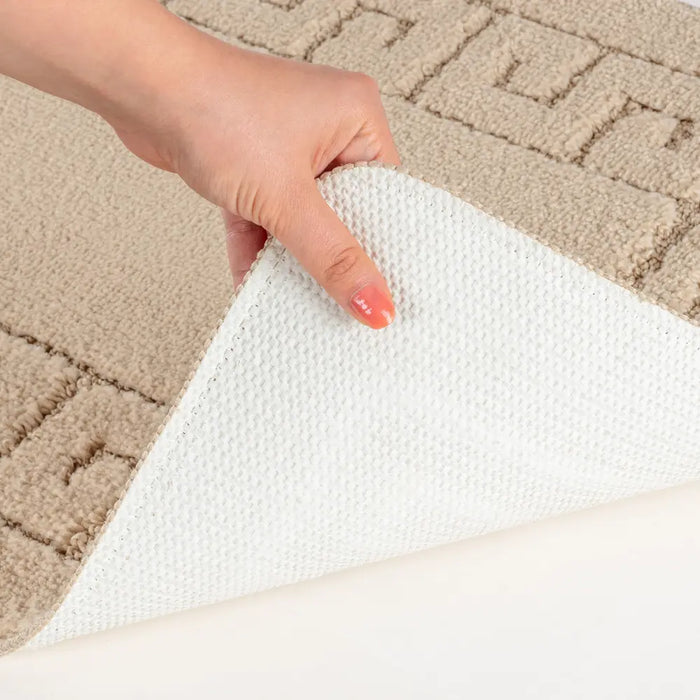POPPY Piece Machine Washable Non-Slip Beige Bathroom Rug Set Beige
