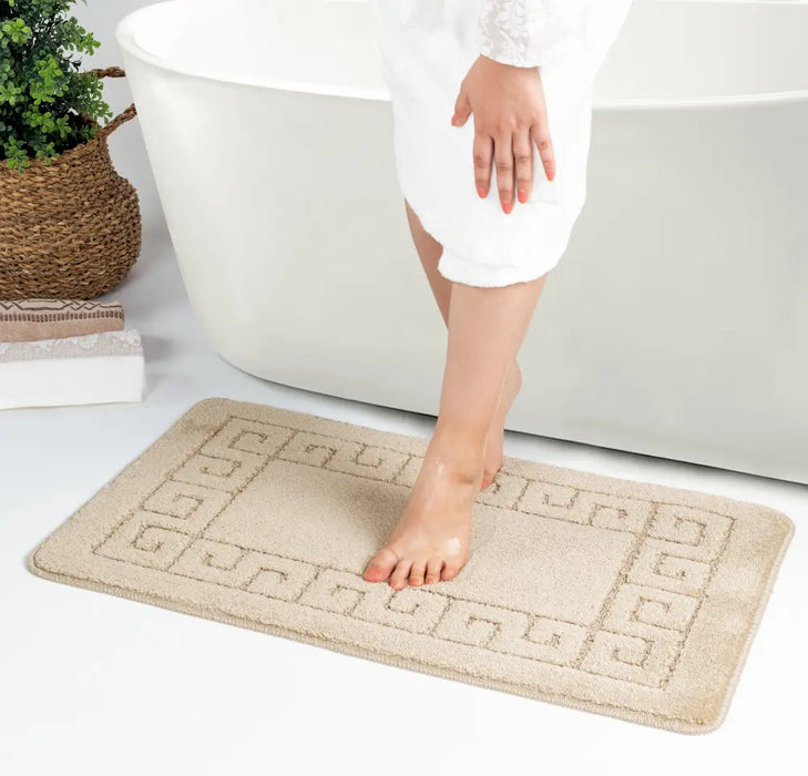 POPPY Piece Machine Washable Non-Slip Beige Bathroom Rug Set Beige