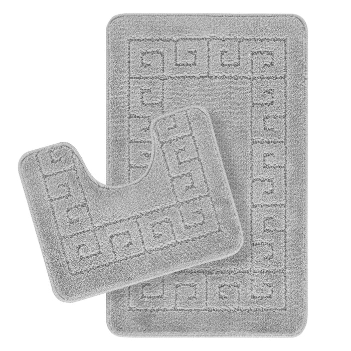 POPPY Piece Machine Washable Non-Slip Grey Bathroom Rug Set Grey