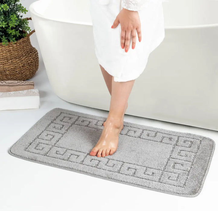POPPY Piece Machine Washable Non-Slip Grey Bathroom Rug Set Grey