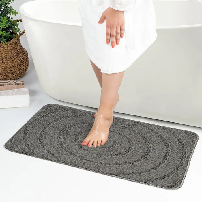 APRIL Piece Machine Washable Non-Slip Dark Grey Bathroom Rug Set Grey