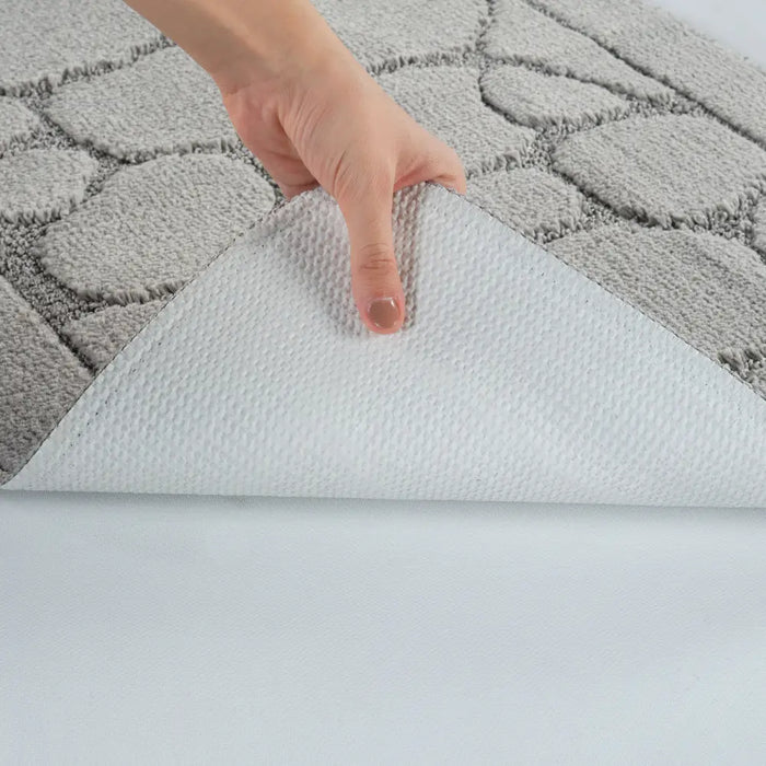 OLIVE Piece Machine Washable Non-Slip Light Grey Bathroom Rug Set Grey