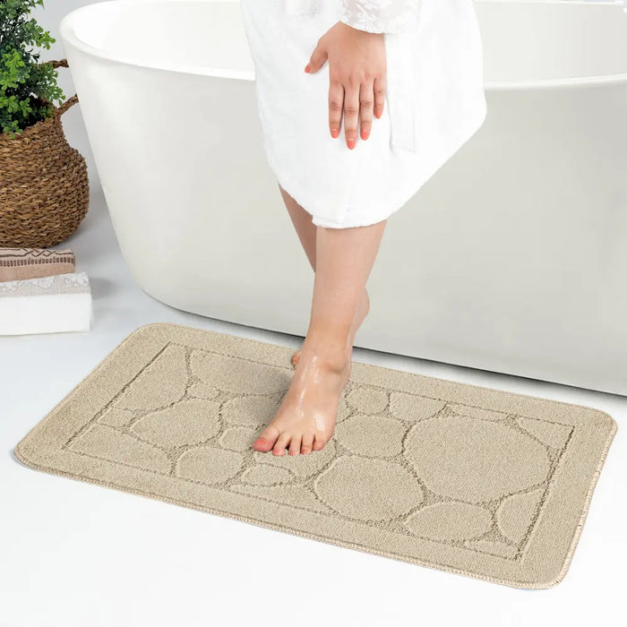 OLIVE Piece Machine Washable Non-Slip Light Beige Bathroom Rug Set Beige