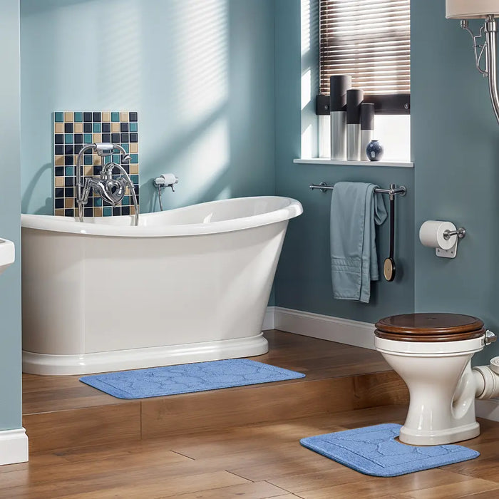 OLIVE Piece Machine Washable Non-Slip Blue Bathroom Rug Set Blue