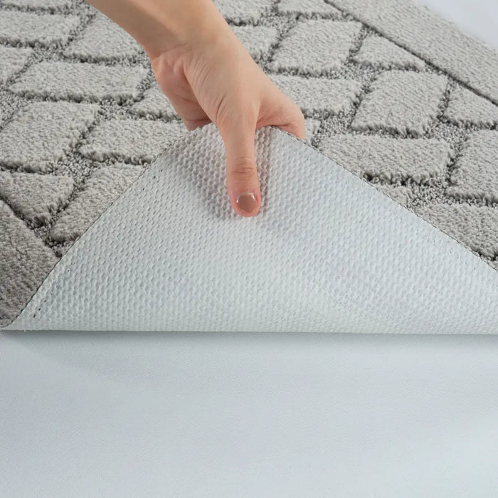 NILAH Piece Machine Washable Non-Slip Light Grey Bathroom Rug Set Grey