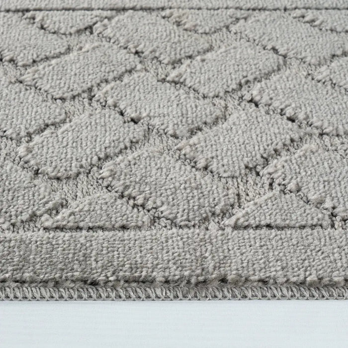 NILAH Piece Machine Washable Non-Slip Light Grey Bathroom Rug Set Grey
