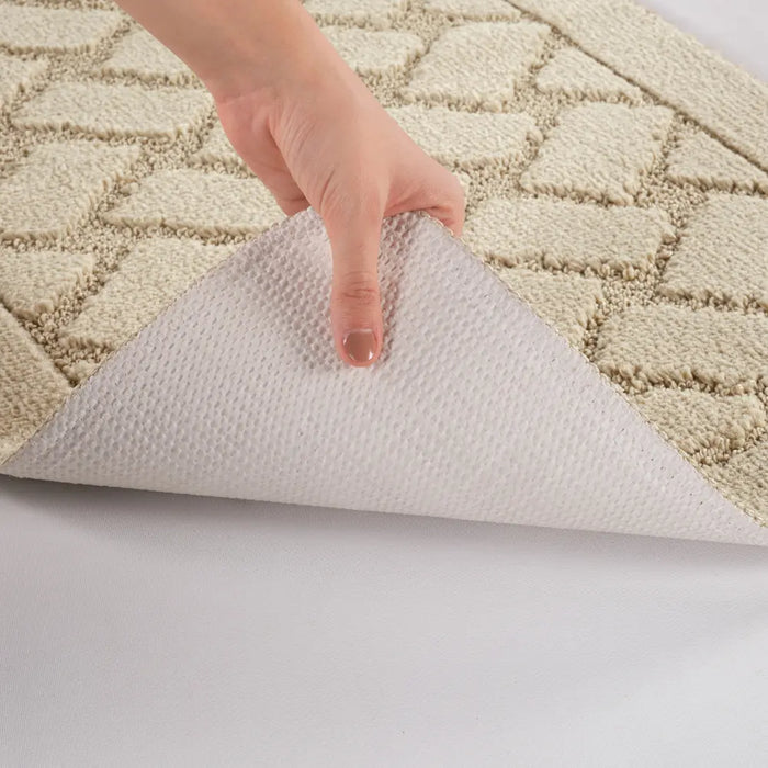NILAH Piece Machine Washable Non-Slip Light Beige Bathroom Rug Set Beige