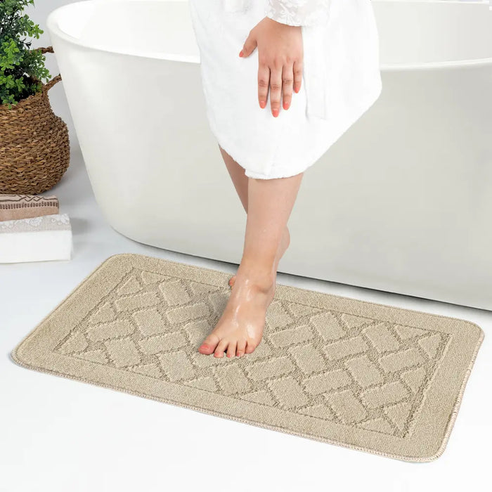 NILAH Piece Machine Washable Non-Slip Light Beige Bathroom Rug Set Beige