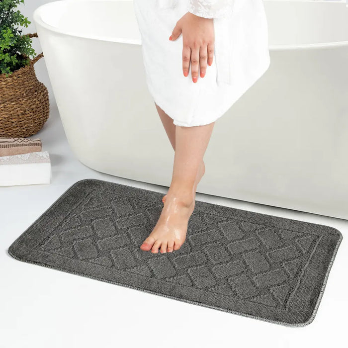 NILAH Piece Machine Washable Non-Slip Dark Grey Bathroom Rug Set Grey