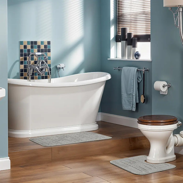 ROYAL Piece Machine Washable Non-Slip Light Grey Bathroom Rug Set Grey