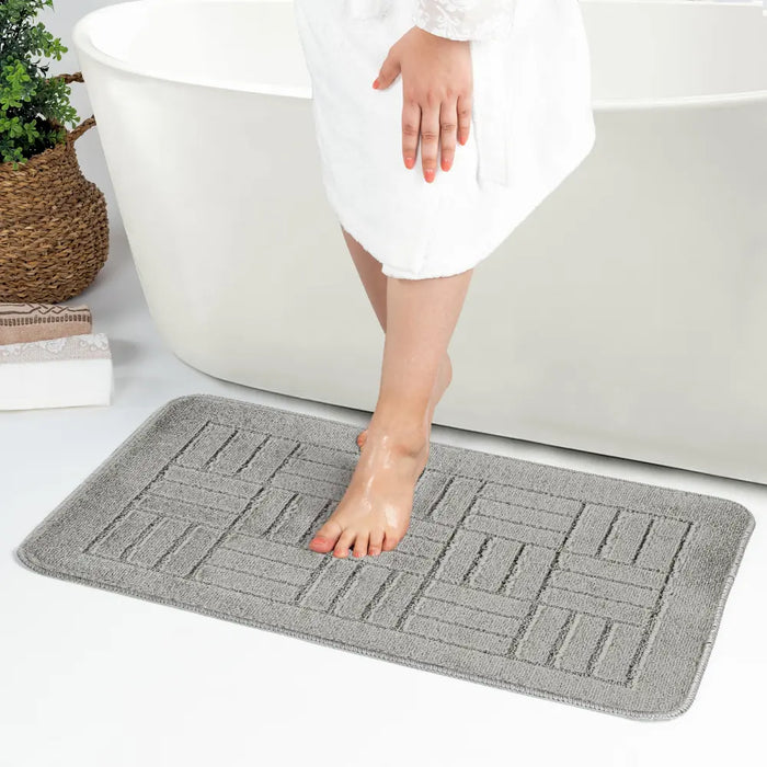 ROYAL Piece Machine Washable Non-Slip Light Grey Bathroom Rug Set Grey