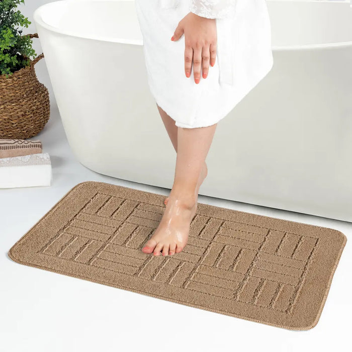 ROYAL Piece Machine Washable Non-Slip Brown Bathroom Rug Set Brown