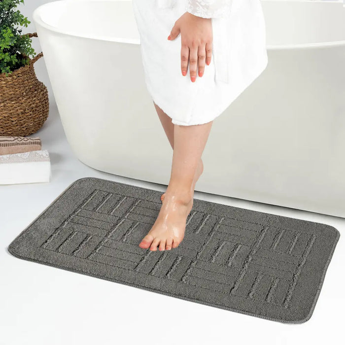 ROYAL Piece Machine Washable Non-Slip Dark Grey Bathroom Rug Set Grey