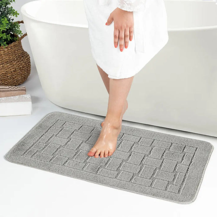TEGAN Piece Machine Washable Non-Slip Light Grey Bathroom Rug Set Grey