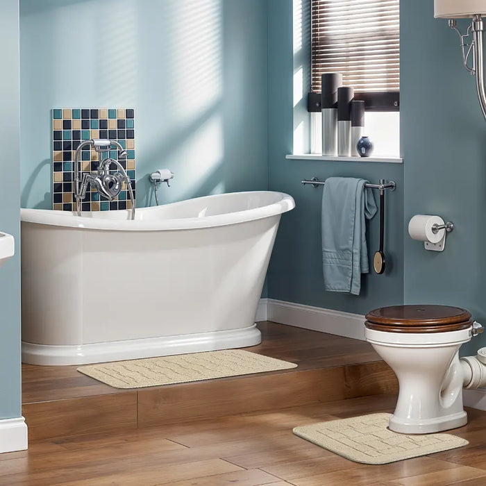 TEGAN Piece Machine Washable Non-Slip Light Beige Bathroom Rug Set Beige