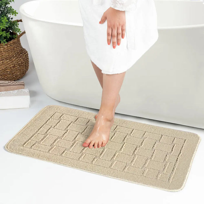 TEGAN Piece Machine Washable Non-Slip Light Beige Bathroom Rug Set Beige