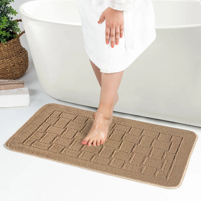TEGAN Piece Machine Washable Non-Slip Brown Bathroom Rug Set Brown