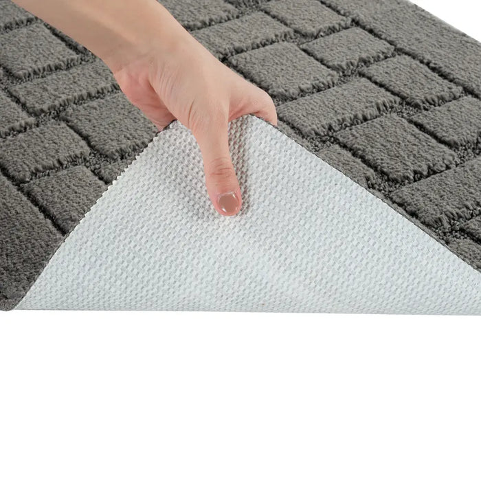 TEGAN Piece Machine Washable Non-Slip Dark Grey Bathroom Rug Set Grey