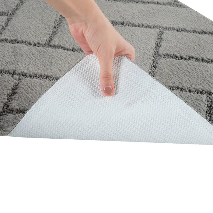 JUNIPER Piece Machine Washable Non-Slip Light Grey Bathroom Rug Set Grey