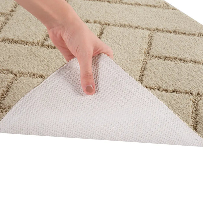 JUNIPER Piece Machine Washable Non-Slip Light Beige Bathroom Rug Set Beige