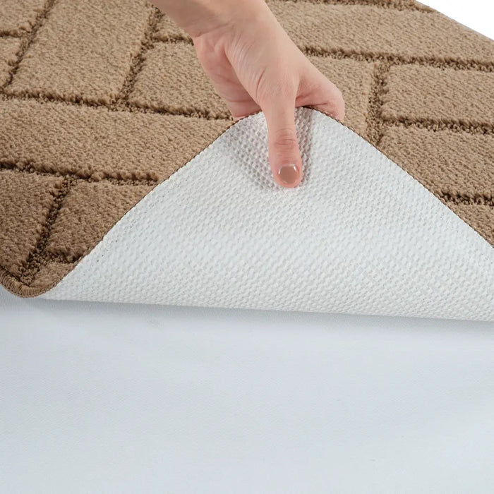 JUNIPER Piece Machine Washable Non-Slip Brown Bathroom Rug Set Brown