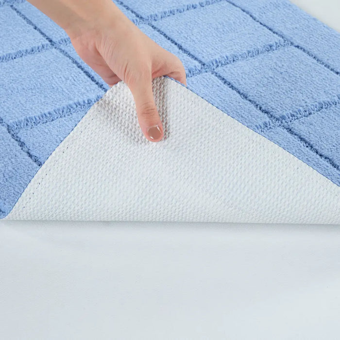 NOELLE Piece Machine Washable Non-Slip Blue Bathroom Rug Set Blue