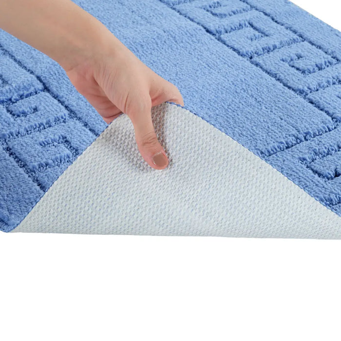 POPPY Piece Machine Washable Non-Slip Blue Bathroom Rug Set Blue