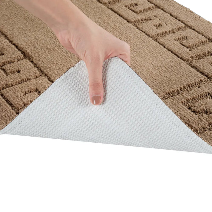 POPPY Piece Machine Washable Non-Slip Brown Bathroom Rug Set Brown