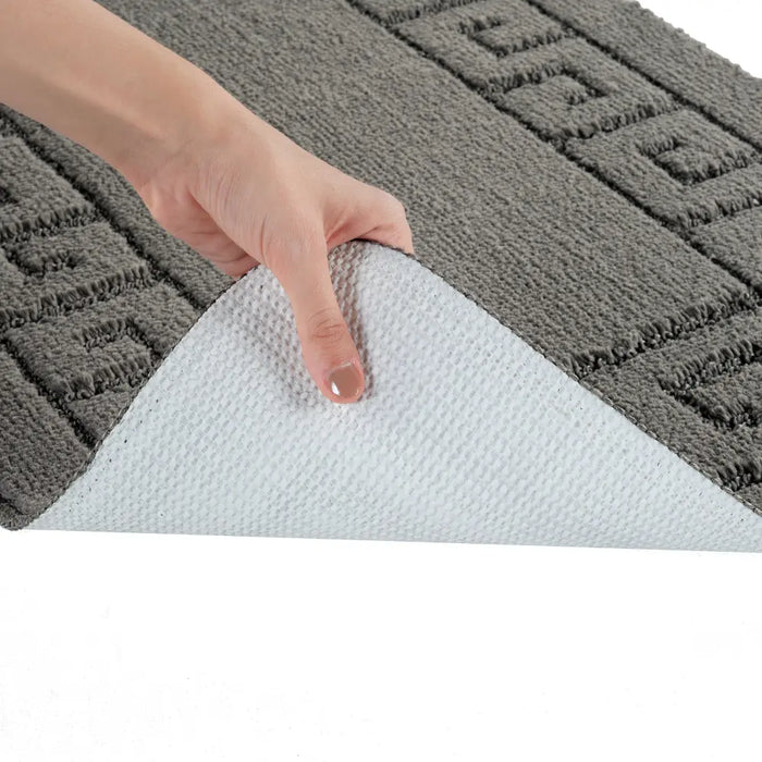 POPPY Piece Machine Washable Non-Slip Dark Grey Bathroom Rug Set Grey