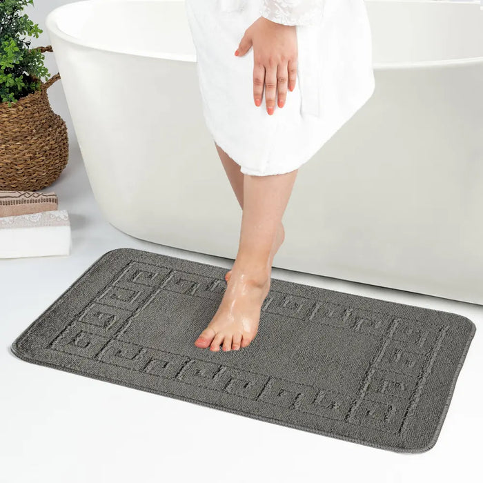 POPPY Piece Machine Washable Non-Slip Dark Grey Bathroom Rug Set Grey