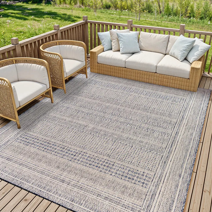 SIERRA In- & Outdoor Global Dark Blue Rug Beige Rug — RugsDirect Online
