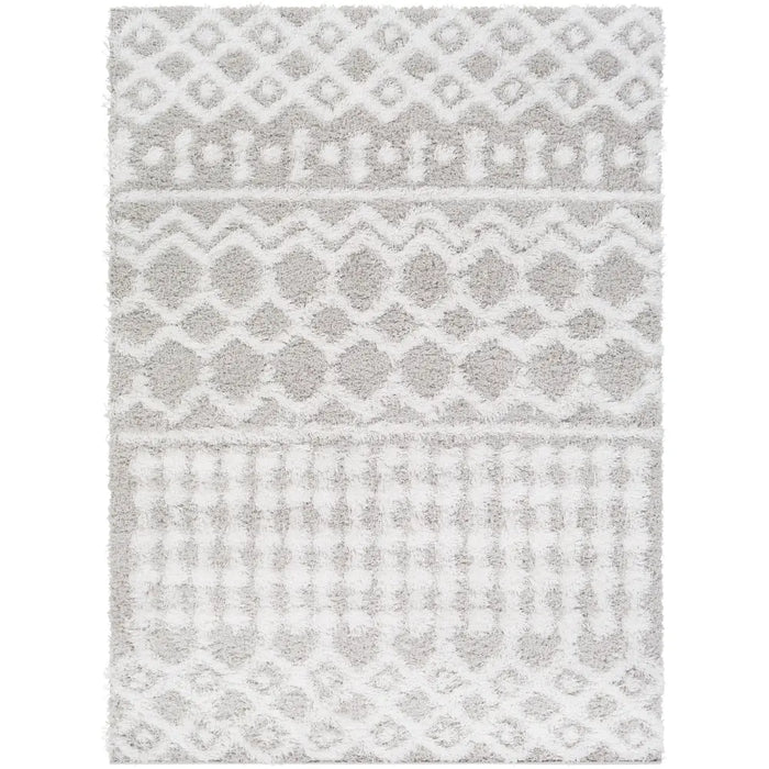 NOUR Shaggy Geometric Plush Pile Light Grey Rug