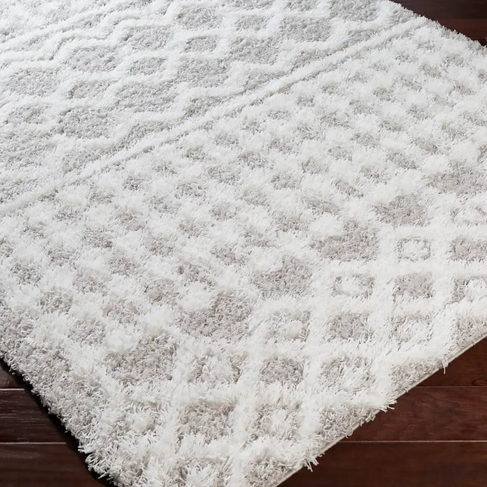 NOUR Shaggy Geometric Plush Pile Light Grey Rug