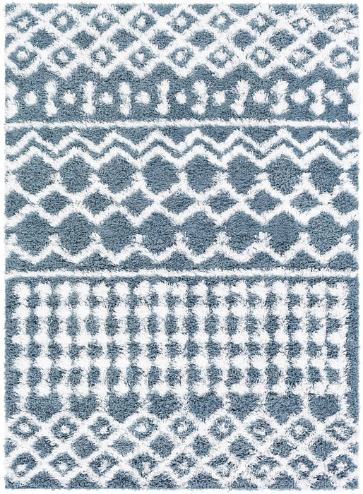 NOUR Shaggy Geometric Plush Pile Denim Rug