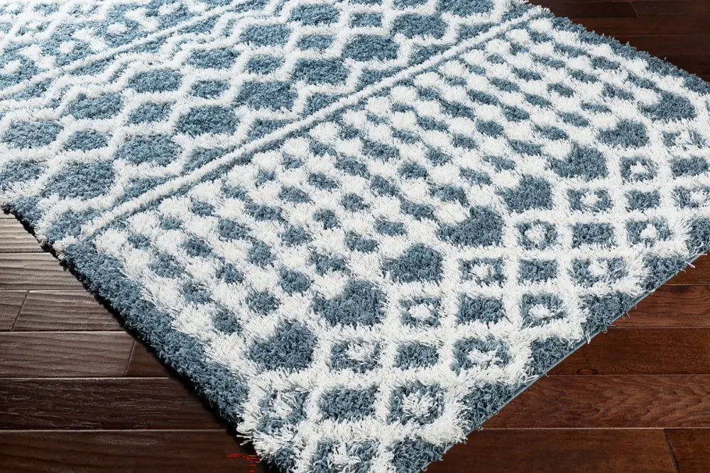 NOUR Shaggy Geometric Plush Pile Denim Rug