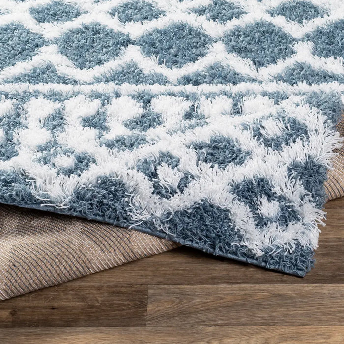 NOUR Shaggy Geometric Plush Pile Denim Rug