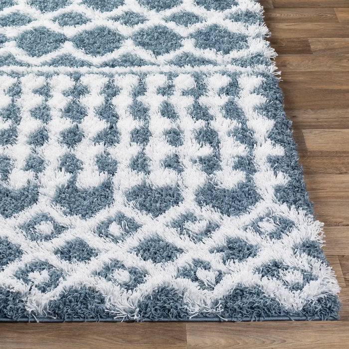 NOUR Shaggy Geometric Plush Pile Denim Rug
