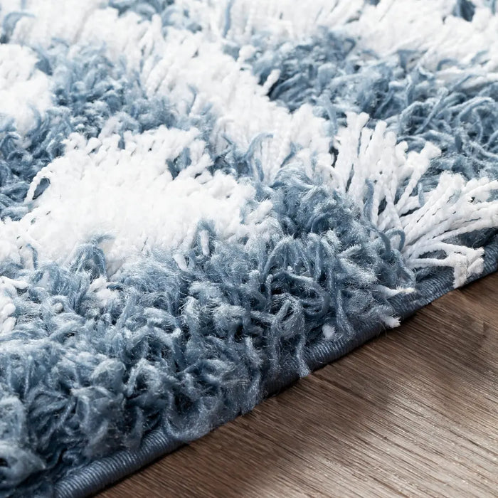 NOUR Shaggy Geometric Plush Pile Denim Rug