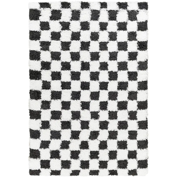 Willa Shaggy Modern Plush Pile Black Checkered Rug