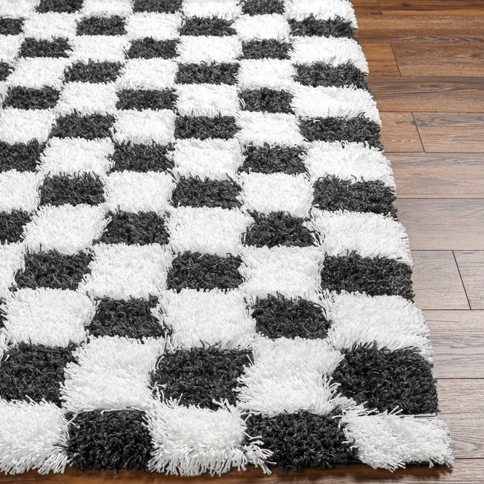 Willa Shaggy Modern Plush Pile Black Checkered Rug