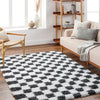 Willa Shaggy Modern Plush Pile Black Checkered Rug